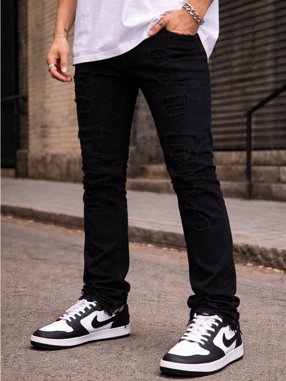 KDNK Black Distressed Skinny Jeans Streetwear Size 32x32